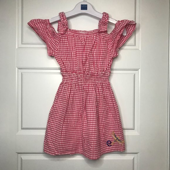 Flapdoodles Gingham Dragonfly Embroidered Dress Pink Cotton Sequin Girls Size 5 - Picture 2 of 9